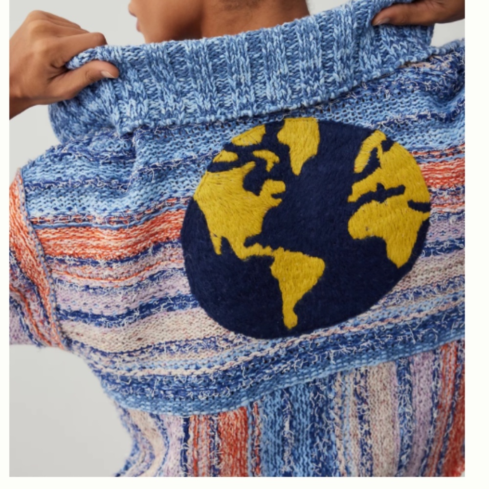 Anthropologie Pilcro Embroidered Earth Cardigan Sweater SIZE M - Picture 2 of 6